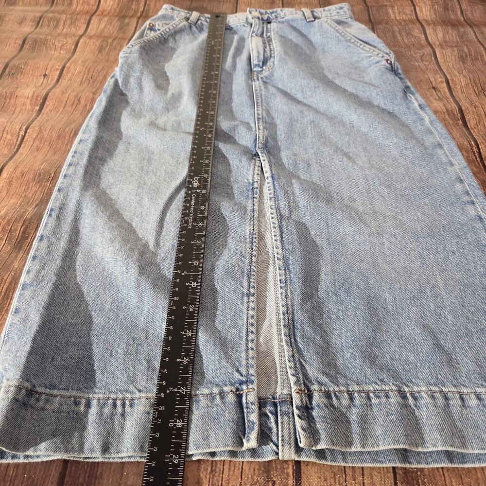 Free People Denim Skirt Women 25 Blue Wild Roses Midi Pockets Front Slit - Picture 5 of 12